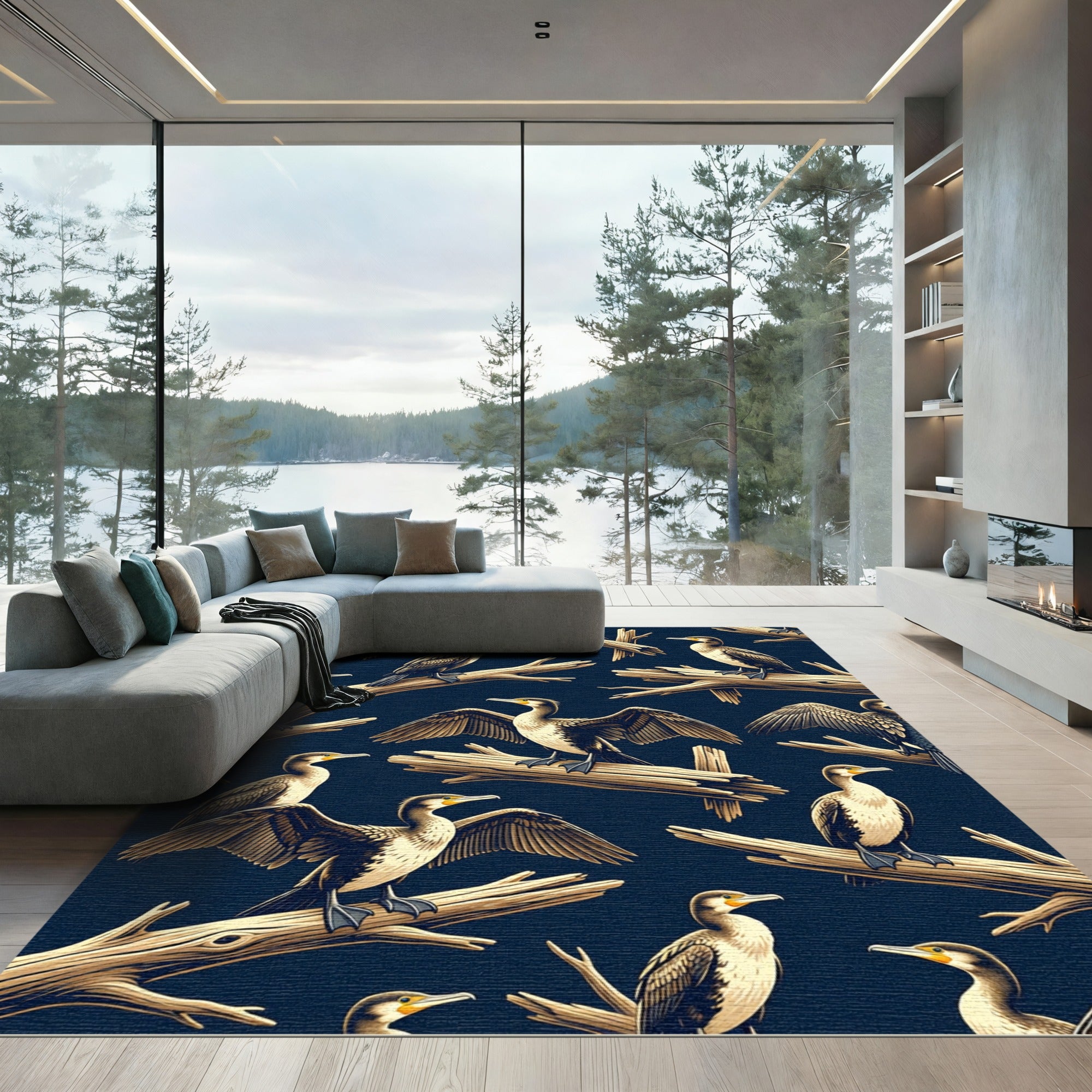 Earthy Cormorant Bird Navy Habitat Rug