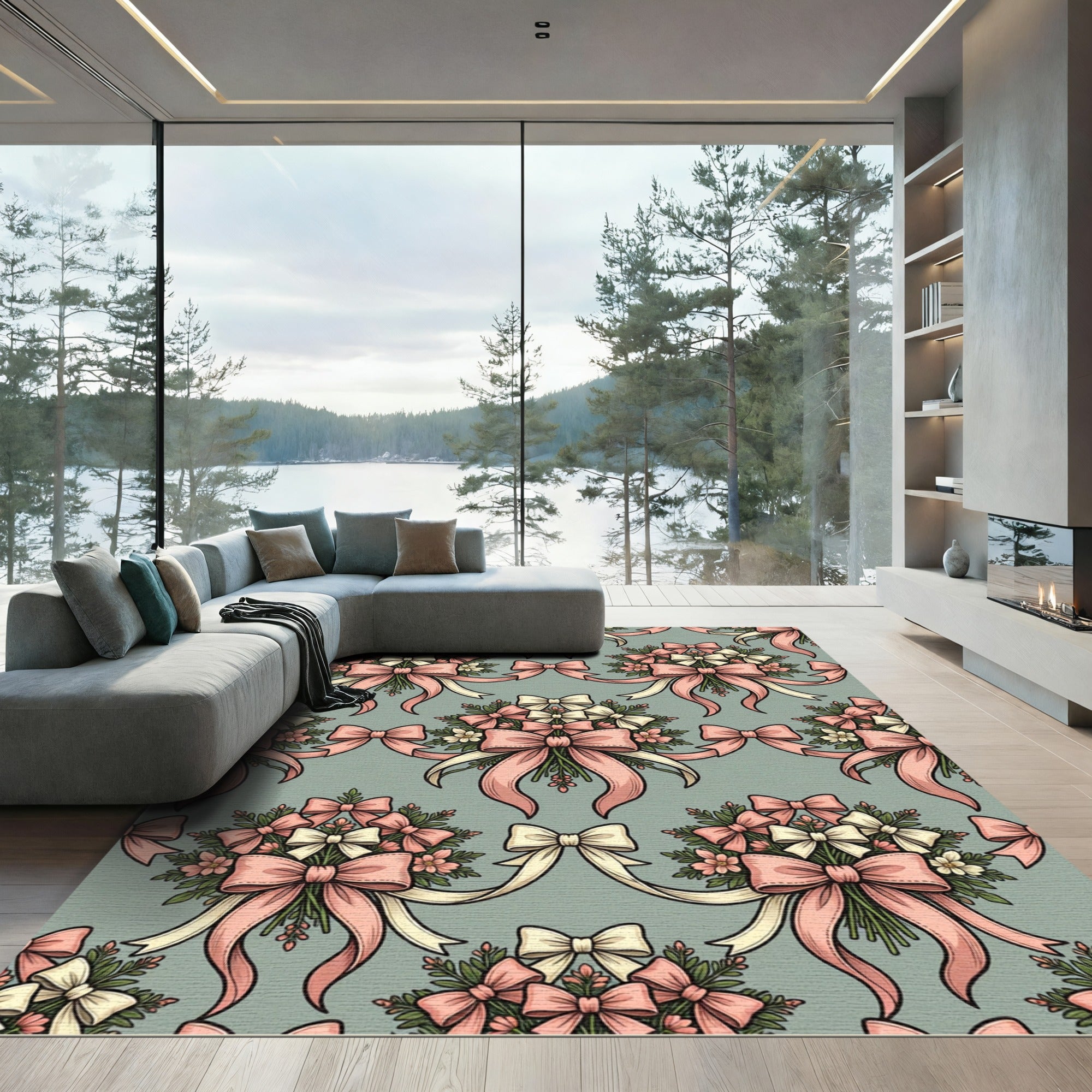 Romantic Sage And Pink Ribbon Bouquet Rug