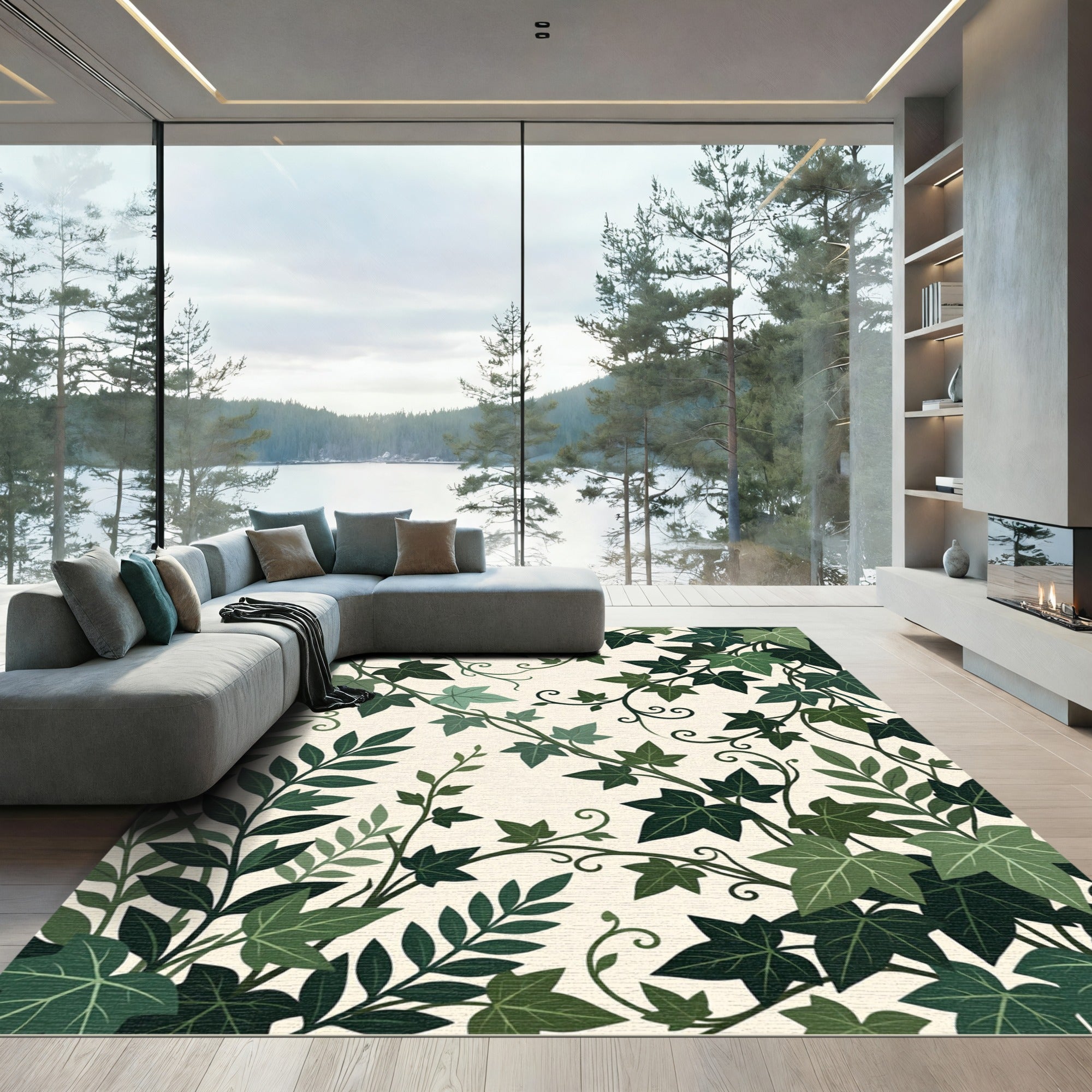 Lush Green Ivy Vine Botanical Tile Rug
