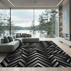 Metallic Silver Geometric Chevron Rug