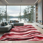 Crimson Watercolor Wave Abstract Rug
