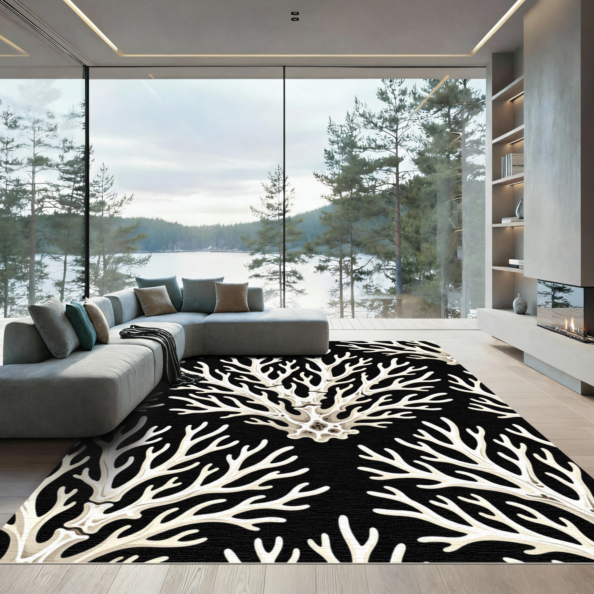 White Coral Branch Repeat Rug
