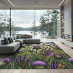 Botanical Purple Thistle and Heather Field Rug