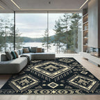 Geometric Black and Cream Tribal Diamond Rug