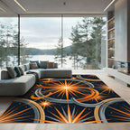Cosmic Orange Starry Celestial Swirl Rug