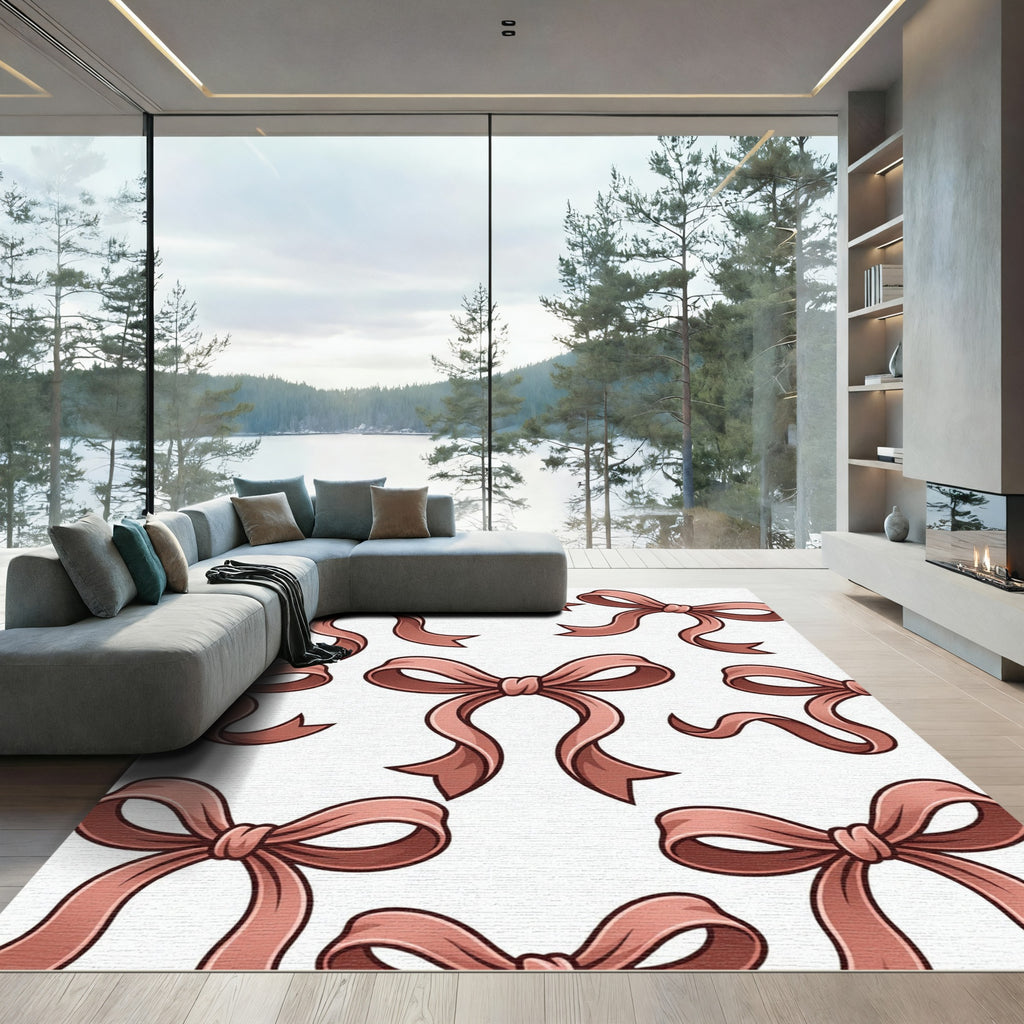 Elegant Dusty Rose Bow Ribbon Illustration Rug