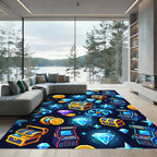 Neon Pixel Gamer Treasure Arcade Rug