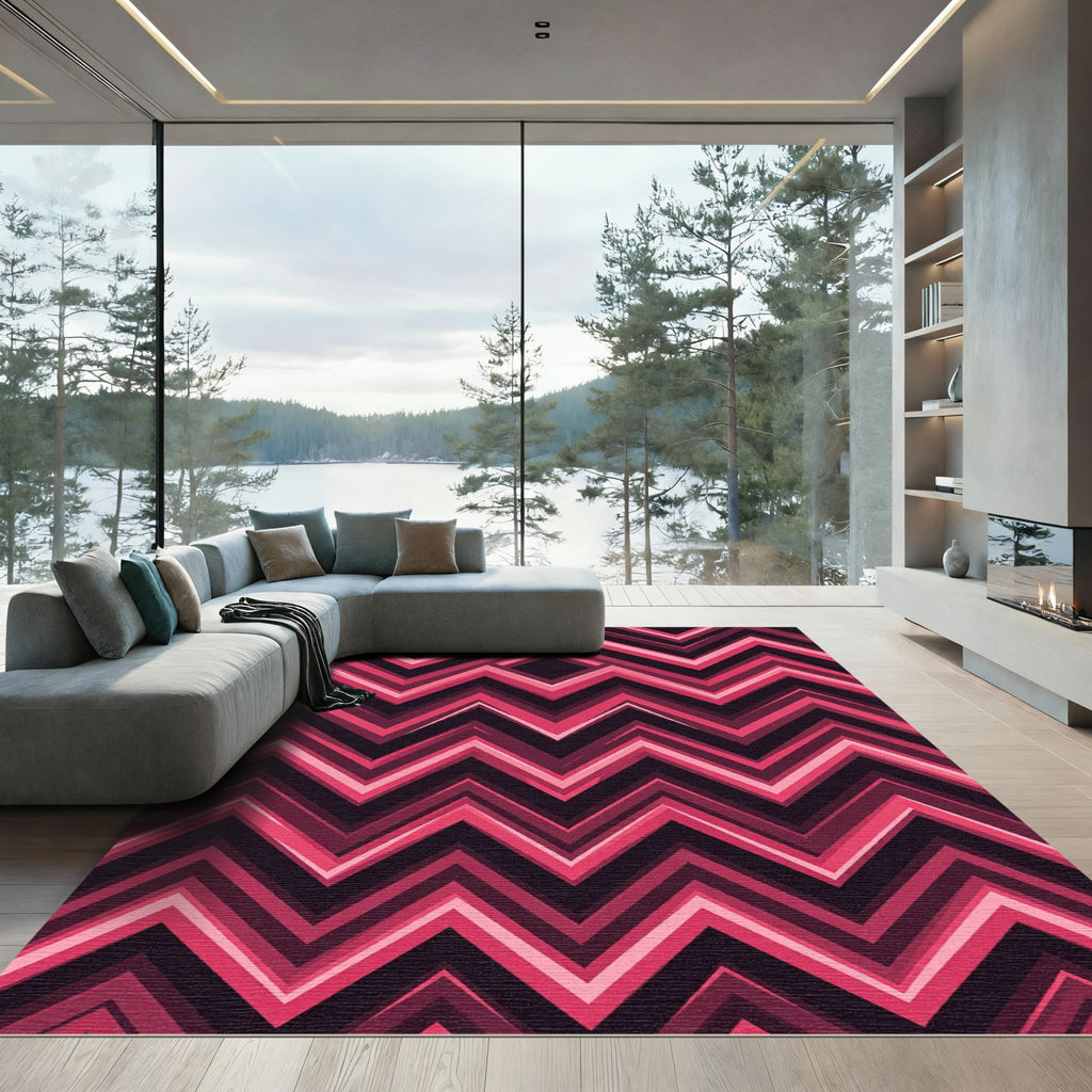Pink Red Chevron Diamond Geometric Rug