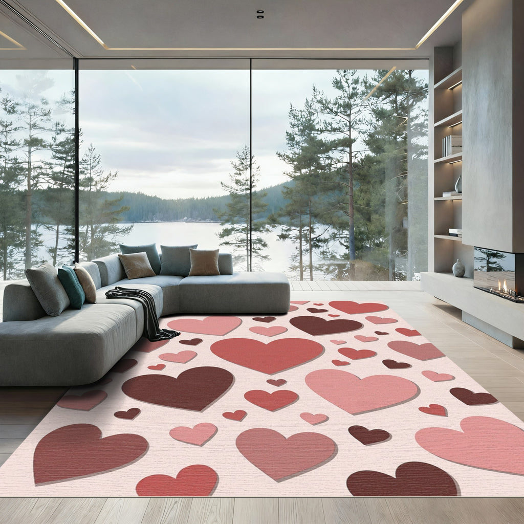 Romantic Pink and Red Heart Collage Rug
