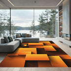 Modern Geometric Amber Block Composition Rug
