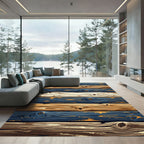 Rustic Navy and Ochre Wood Plank Rug