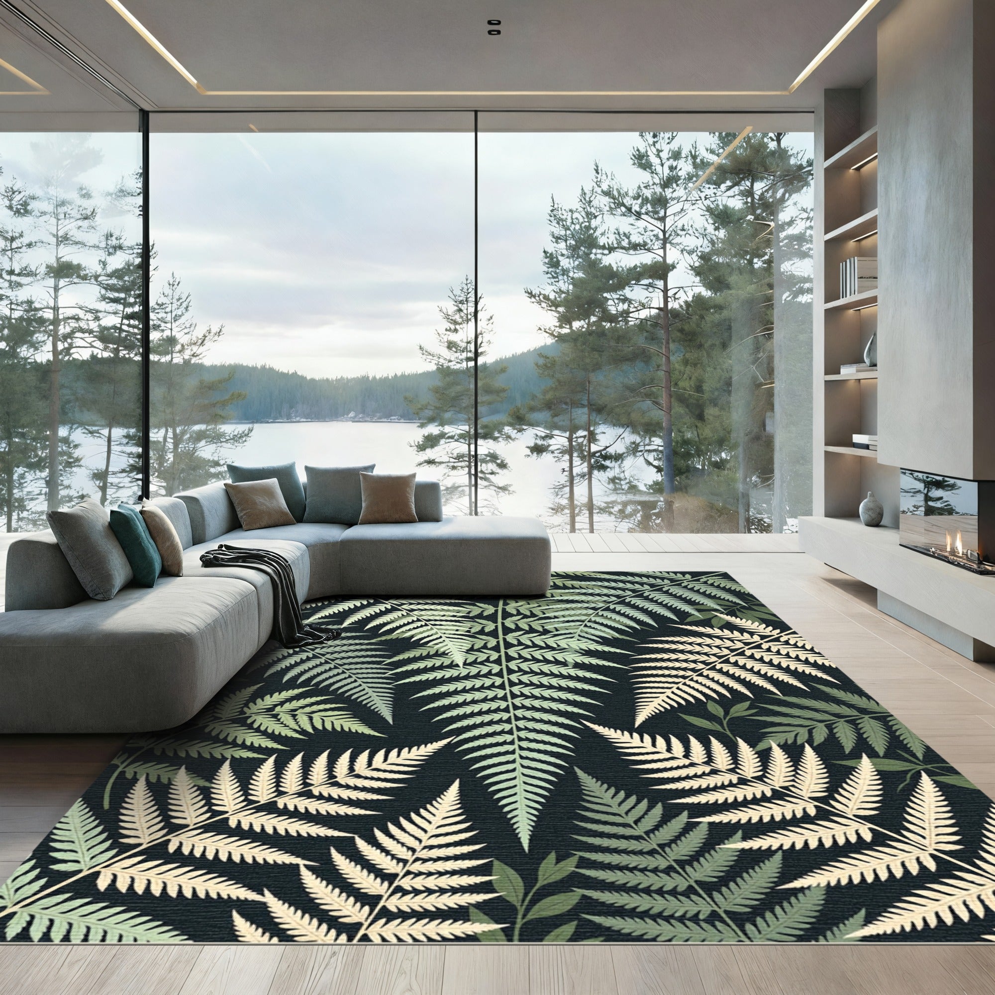 Lush Sage Green Fern Botanical Rug