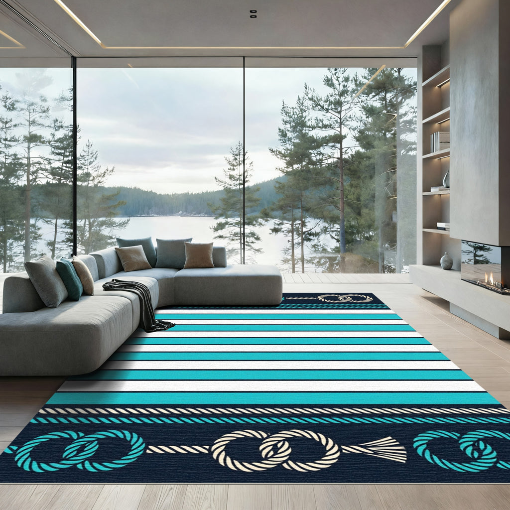 Nautical Rope Stripe Aqua Rug