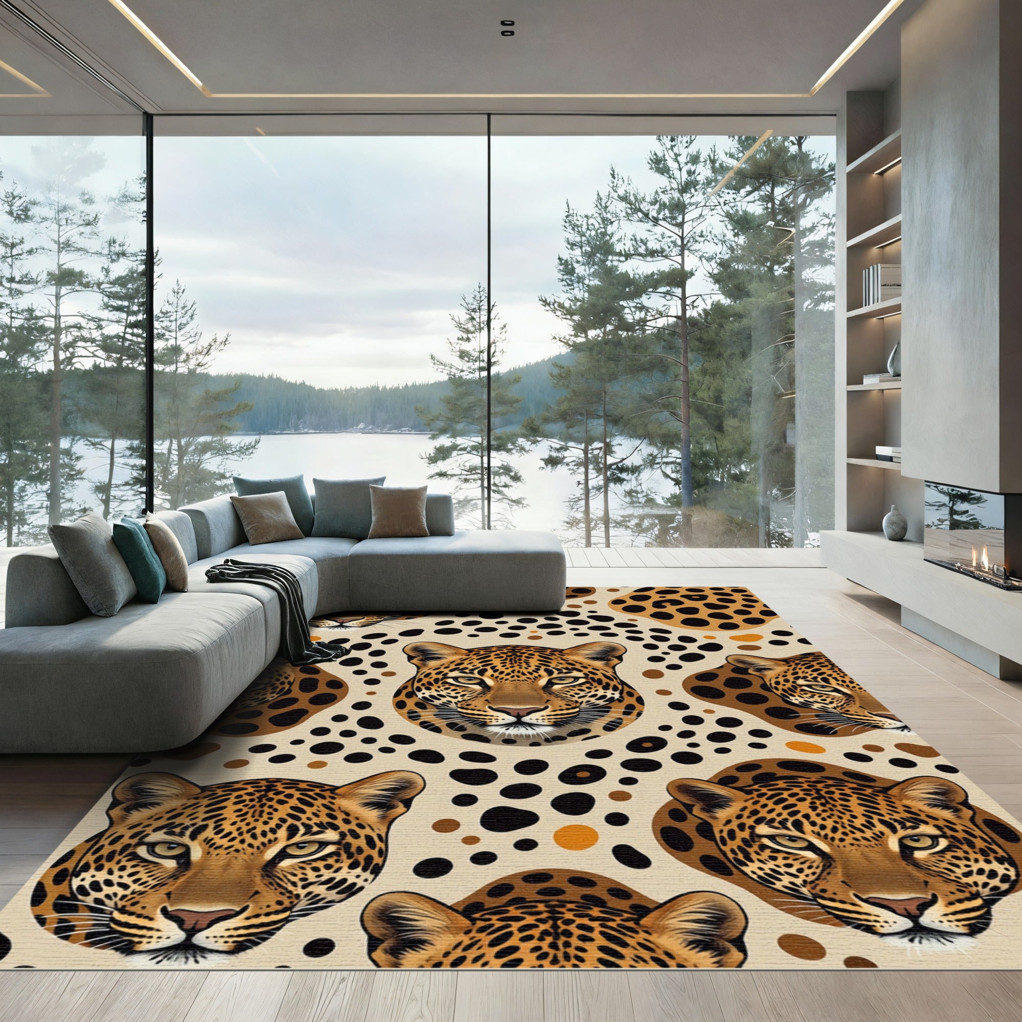 Bold Cheetah Spots Animal Faces Rug