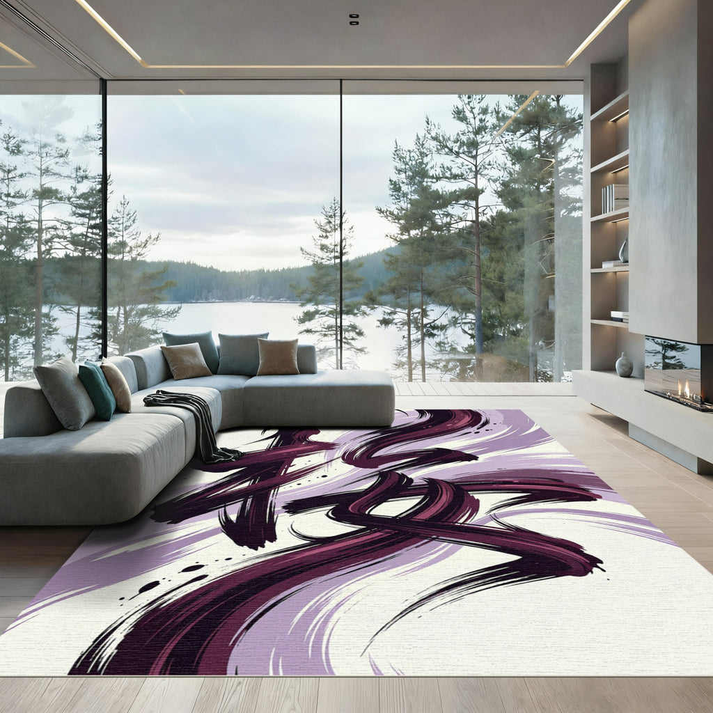 Deep Plum Abstract Brush Strokes Rug
