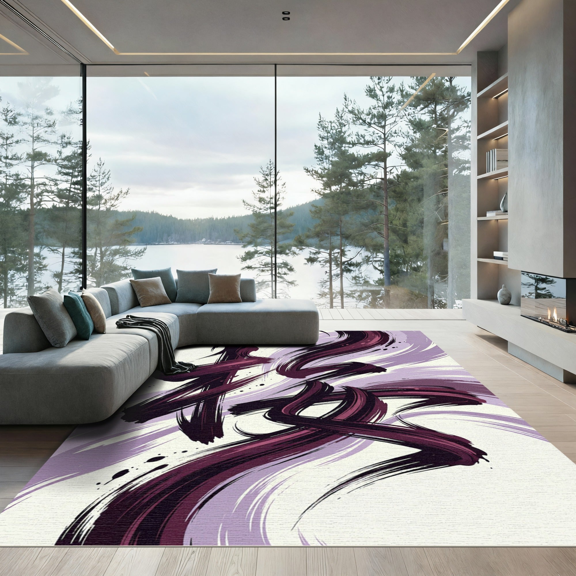 Deep Plum Abstract Brush Strokes Rug