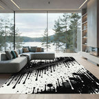 Abstract Drip Splatter Black White Rug