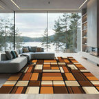 Mid-Century Earth Tone Block Grid Rug