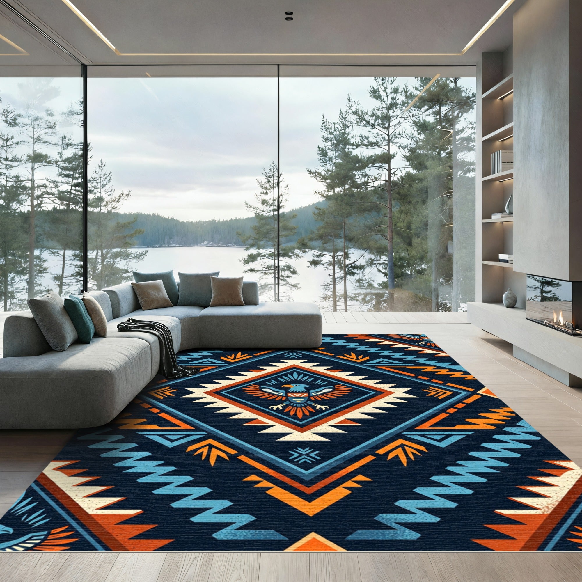 Navajo Inspired Eagle Diamond Pattern Rug