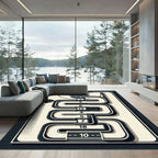 Contemporary Abstract Court Maze Monochrome Area Rug