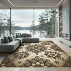 Celestial Sepia Floral Damask Area Rug