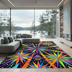 Vibrant Multicolored Geometric Neon Burst Rug