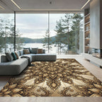 Ornate Golden Floral Radial Rug
