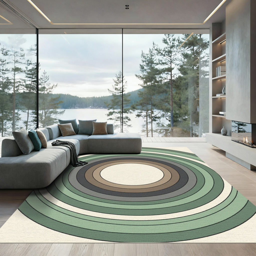 Earthy Sage Concentric Circular Minimalist Rug
