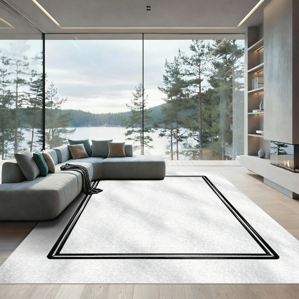 Minimalist White Textured Border Rug