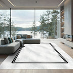 Minimalist White Textured Border Rug