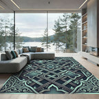 Ornate Teal Interlocking Filigree Rug