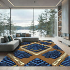 Geometric Azure Step Pyramid Tiles Rug
