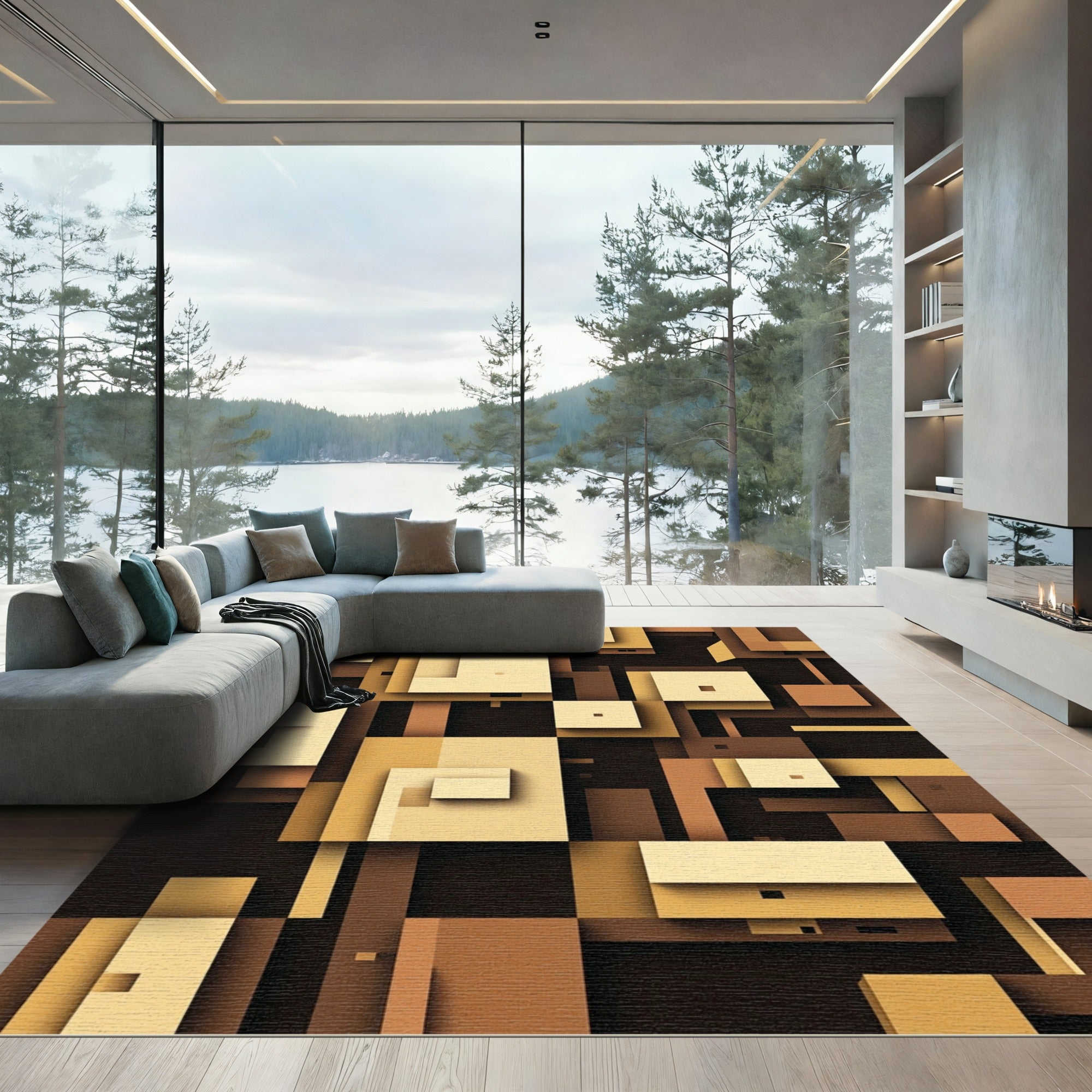 Abstract Earthy Tone Geometric Composition Rug