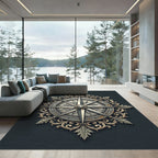Ornate Metallic Compass Rose Medallion Rug