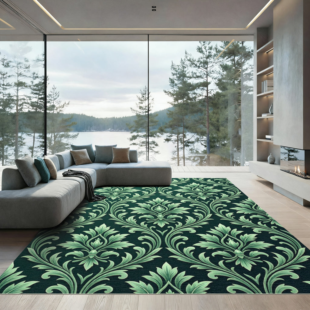 Emerald Green Classic Floral Medallion Rug