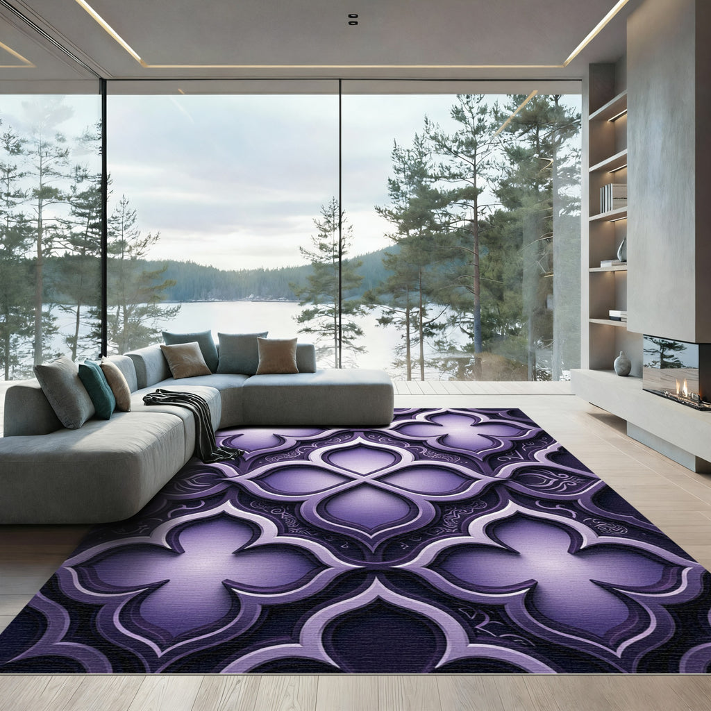 Sophisticated Deep Purple Quatrofoil Trellis Rug