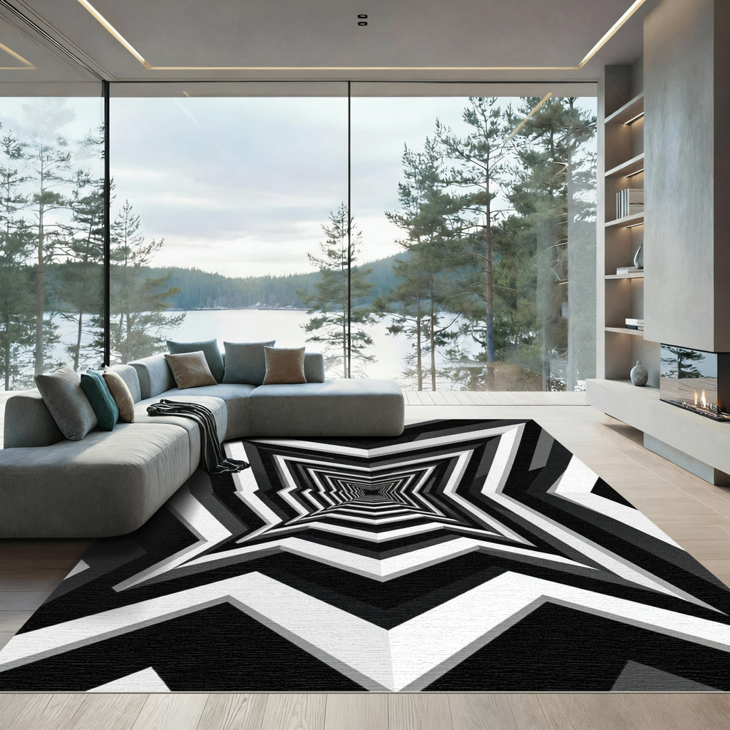 Monochrome Optical Geometric Tunnel Rug