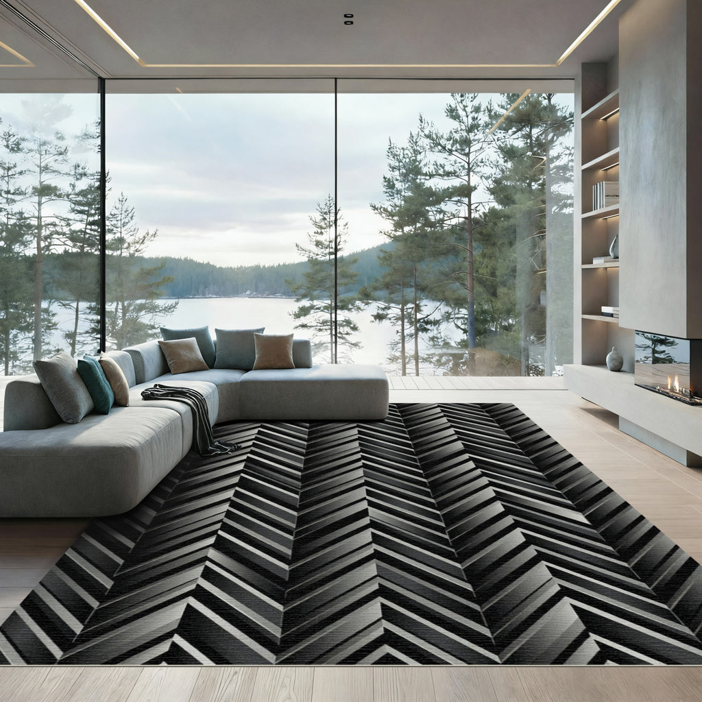 Sophisticated Charcoal Angular Chevron Zigzag Rug