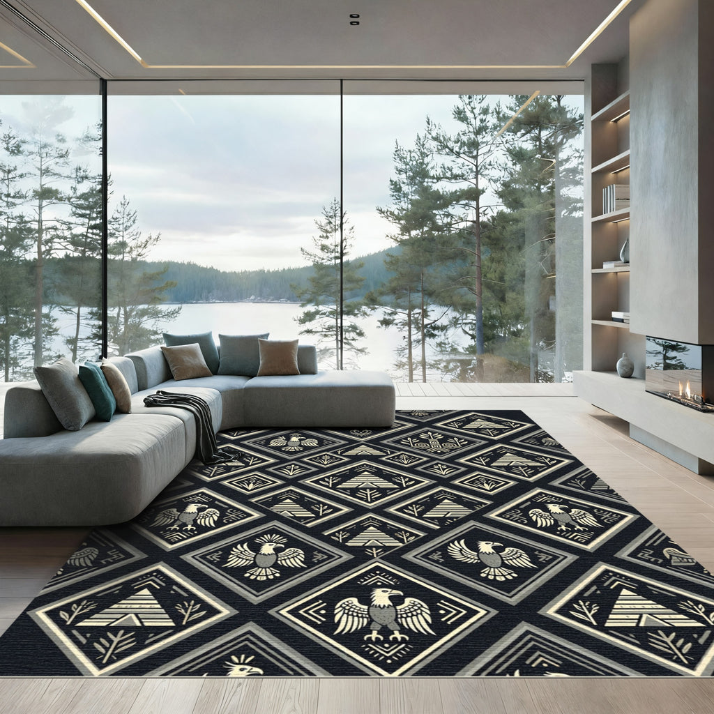 Geometric Eagle Pyramid Dark Cream Rug