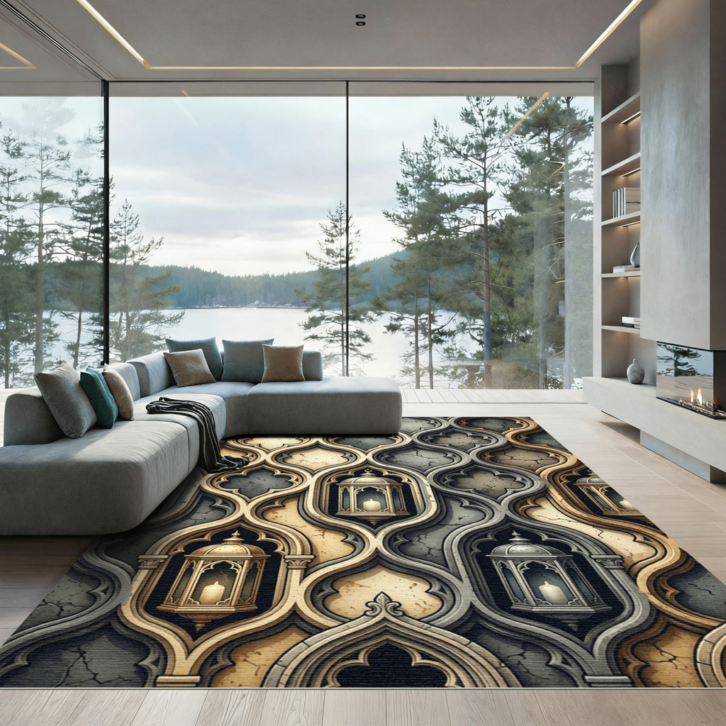 Golden Lantern Arched Stone Lattice Rug
