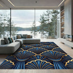 Art Deco Blue Gold Fan Medallion Rug
