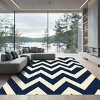 Navy and Cream Sharp Chevron Zigzag Rug
