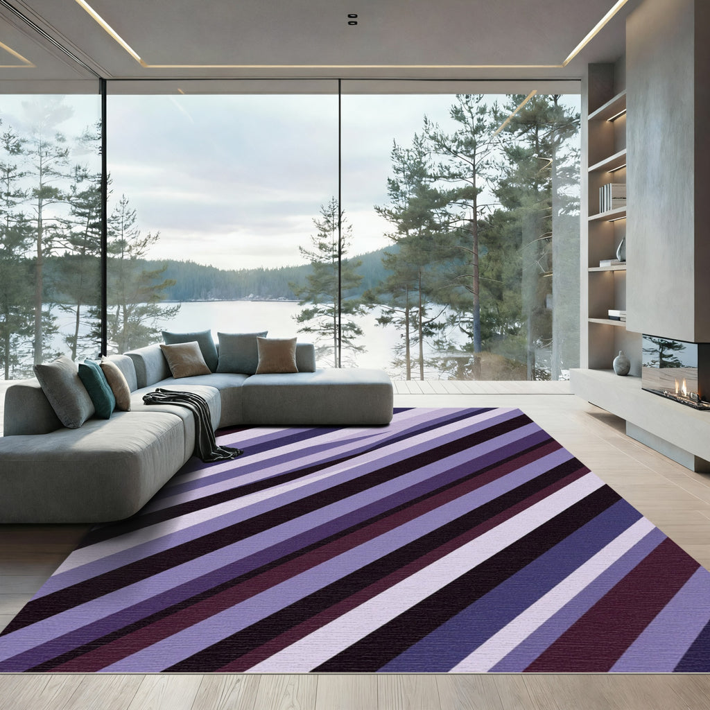 Modern Purple Diagonal Stripe Abstract Rug