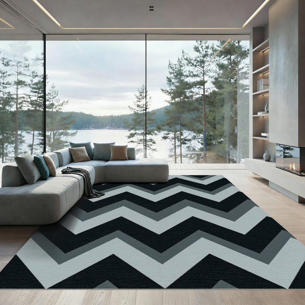Modern Gray and Black Chevron Rug
