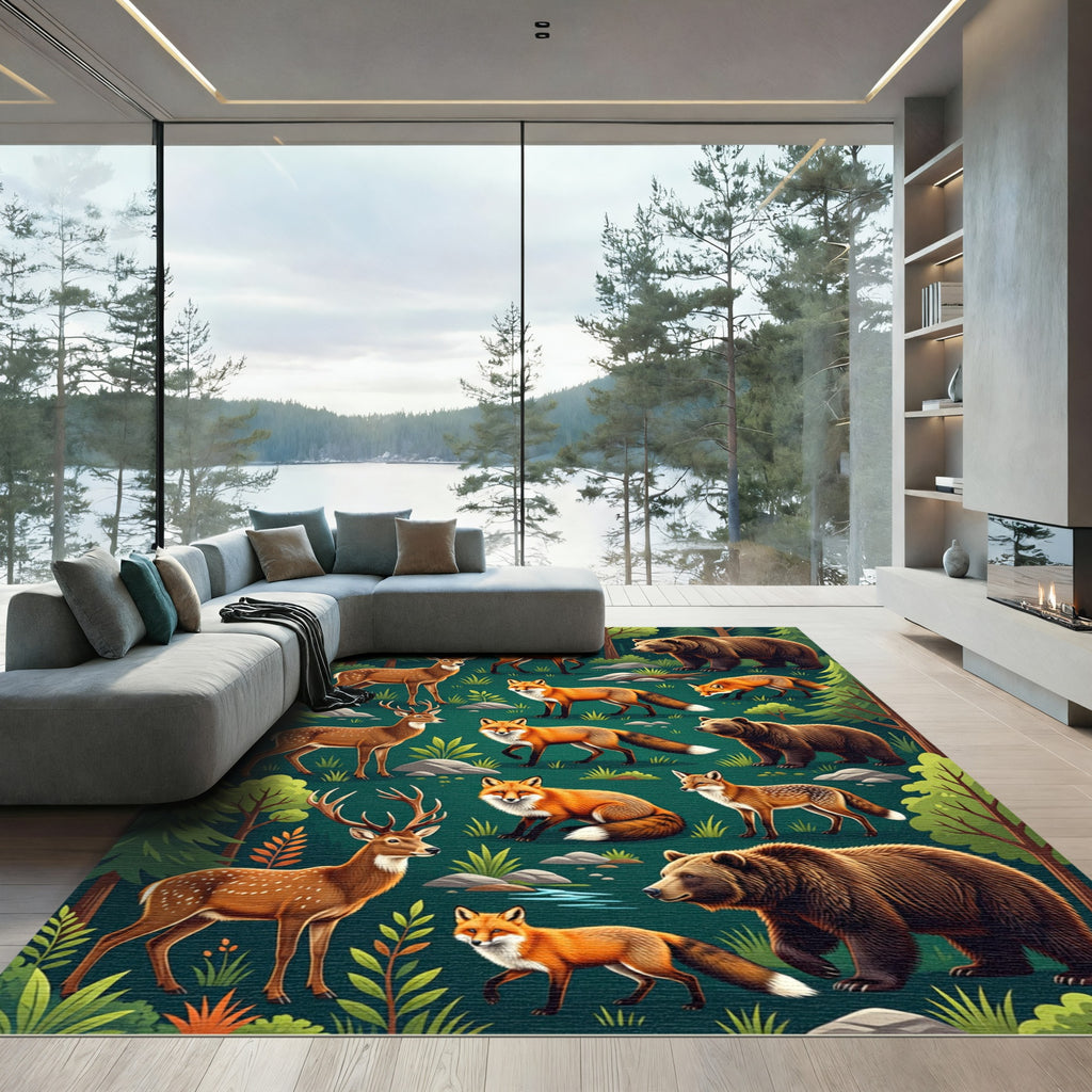 Enchanted Forest Wildlife Woodland Animals Rug
