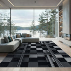 Monochrome Gray Grid Checkerboard Illusion Rug