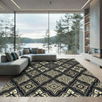 Elegant Black and Gold Lattice Medallion Rug