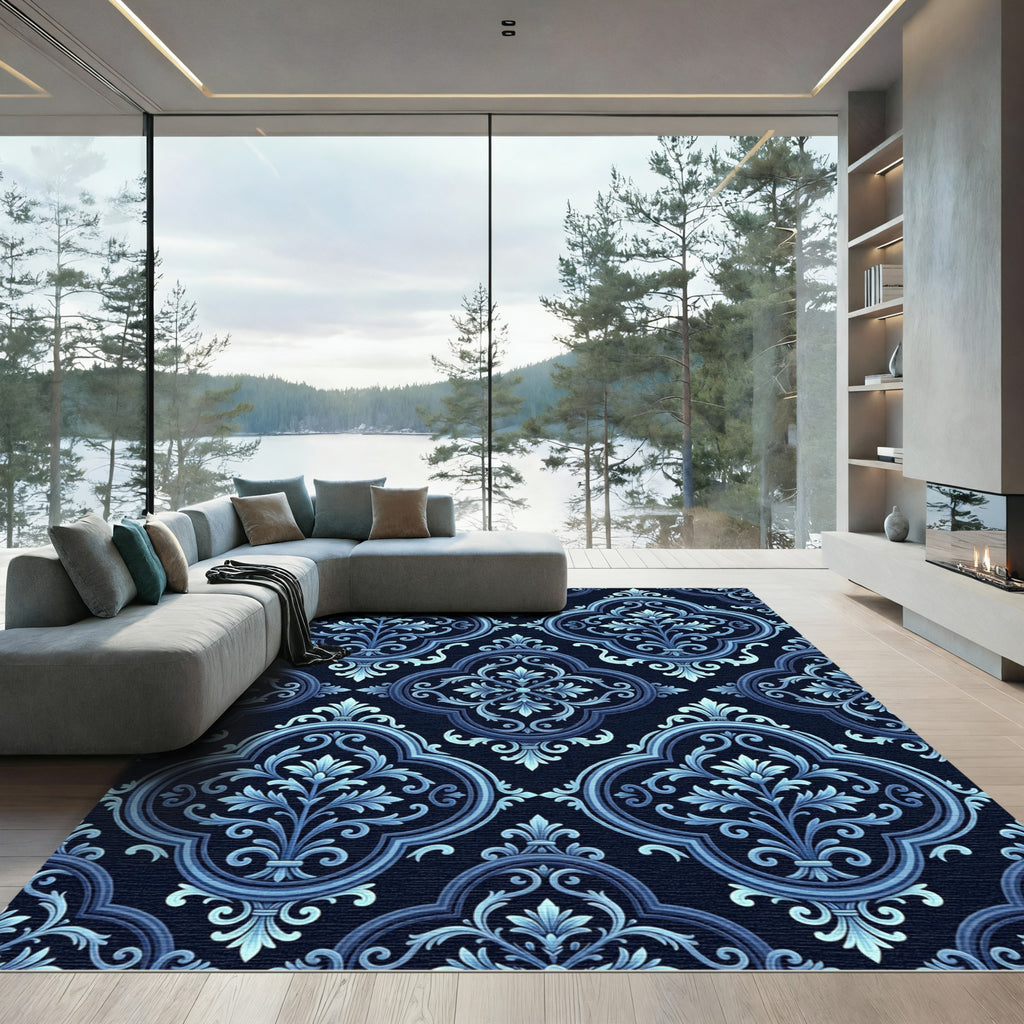 Deep Blue Royal Quatrefoil Medallion Rug