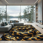 Golden Serpent Black Geometric Diamond Rug