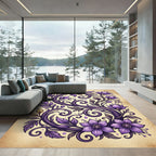 Ornate Purple Floral Swirl Accents Rug